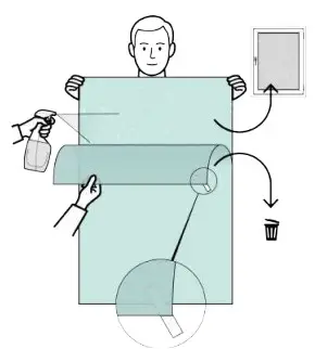 Illustration : retirer le liner protecteur et humidifier la face adhésive
